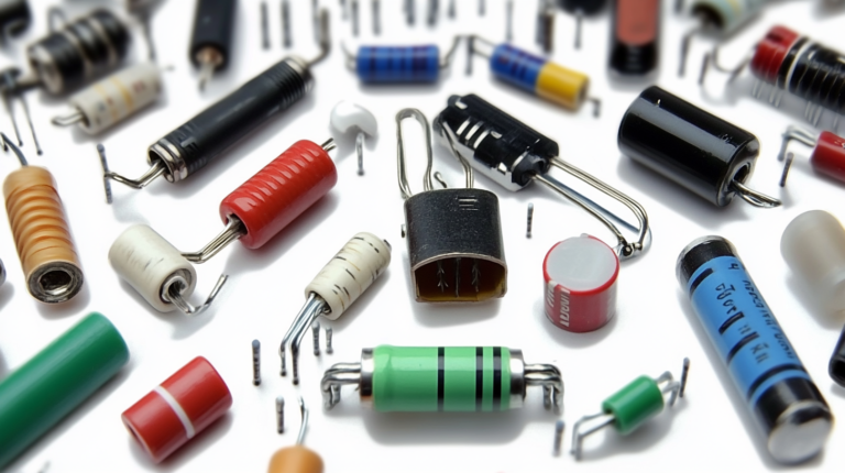 Various types of electronic resistors including carbon, metal film, and wire-wound components in different colors and sizes