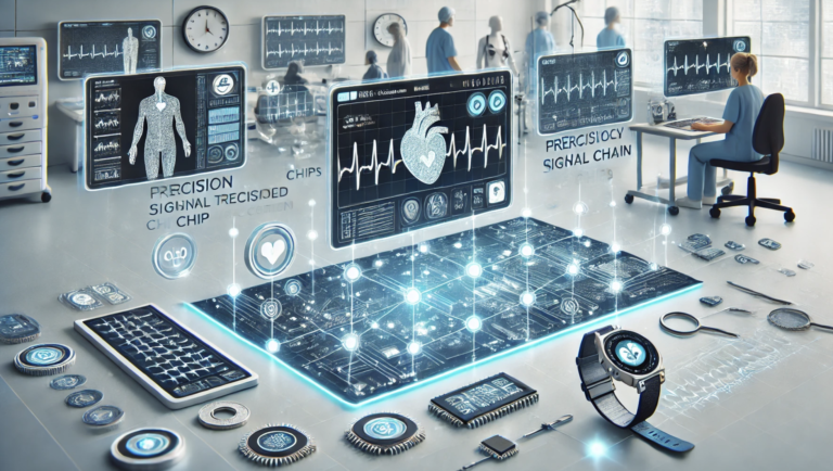 Precision signal chain chip integration in modern medical device showcasing component layout and signal flow