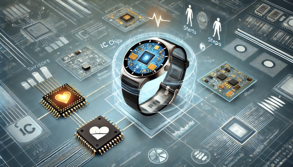 Advanced wearable chip in a fitness tracker highlighting health monitoring capabilities.
