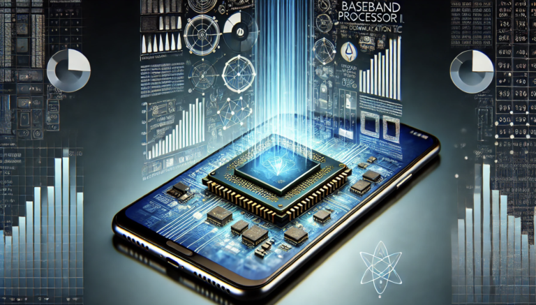 Close-up of a modern baseband processor IC circuit board used in communication devices.