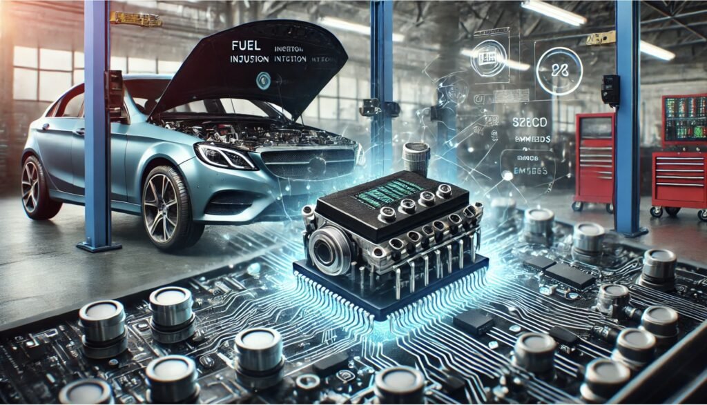 Microcontroller in automotive engine control unit (ECU) system for improved performance and fuel efficiency.